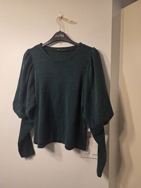 Zara Forest Green Crewneck Knit Sweater